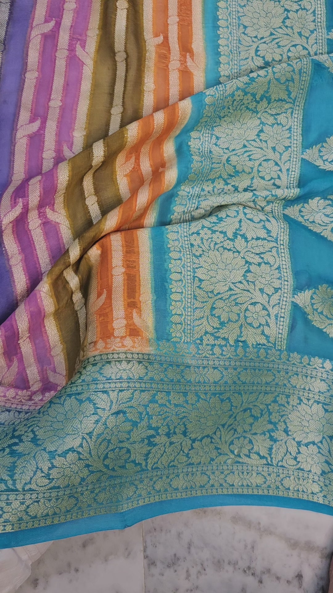 Pure Chiffon Rangkat Handbrush Banarasi Saree