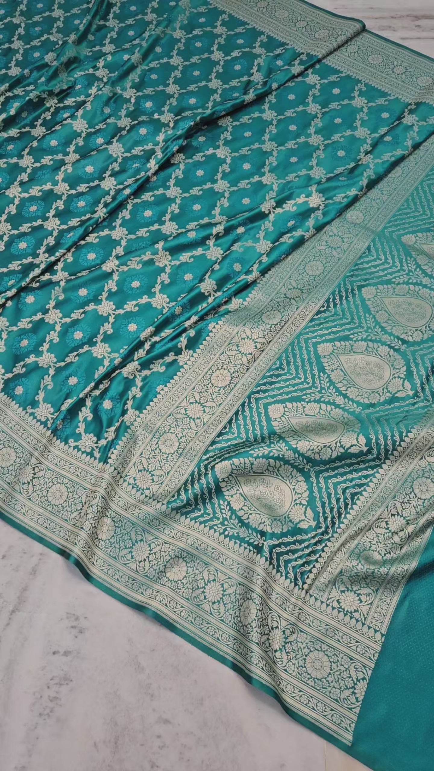 Seagreen faux Mashru katans woven banarasi saree