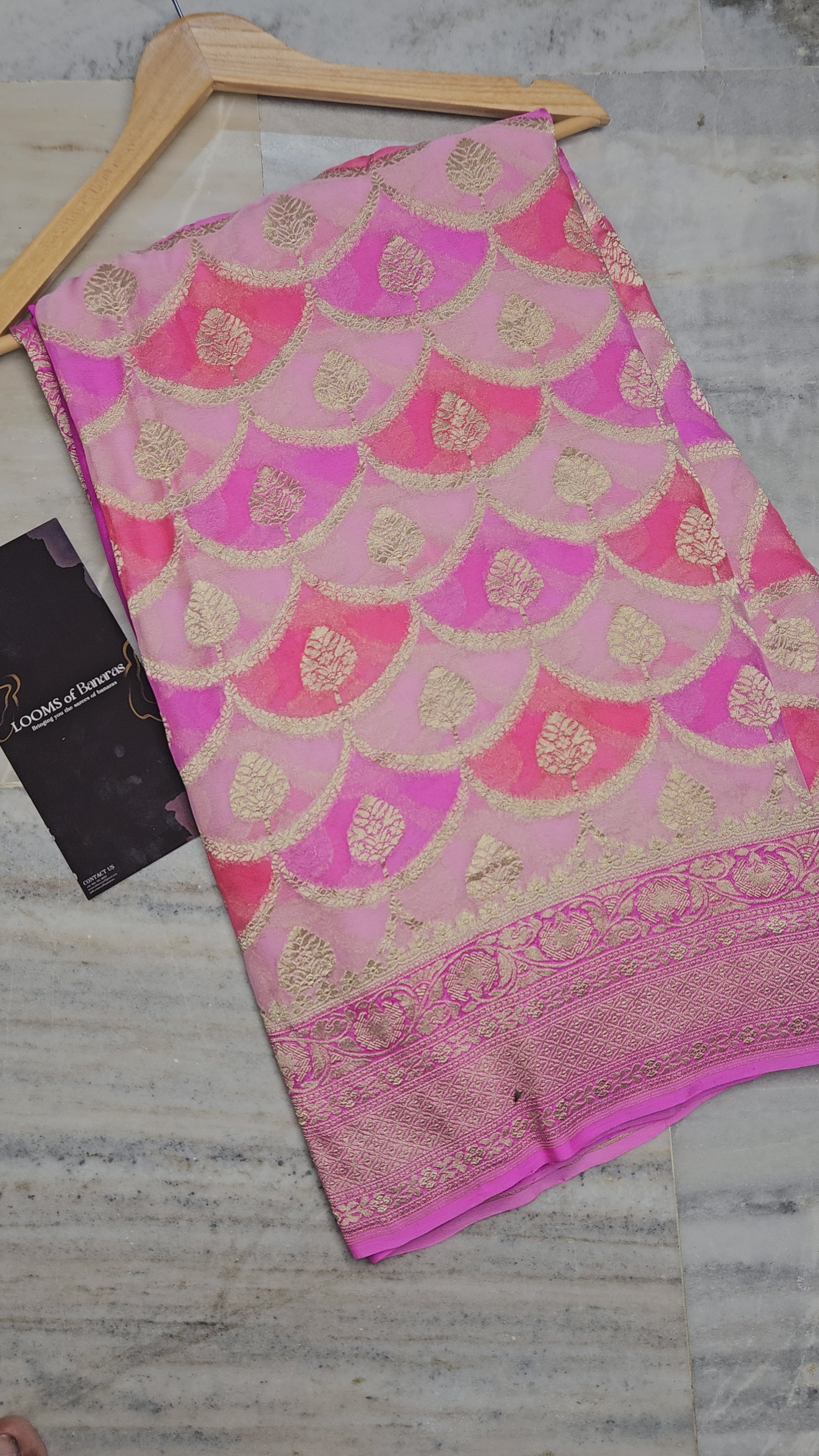 Pure Georgette Rangkat Syle Hand Brush Work Banarasi Saree in pink