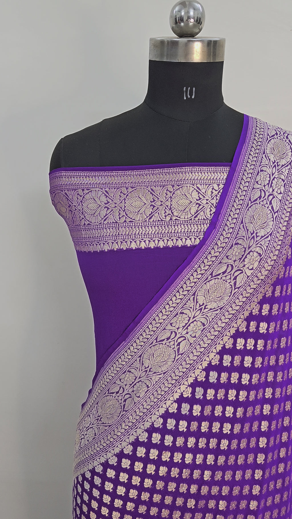 pure georgette silk buti woven tested zari banarasi saree in Purple