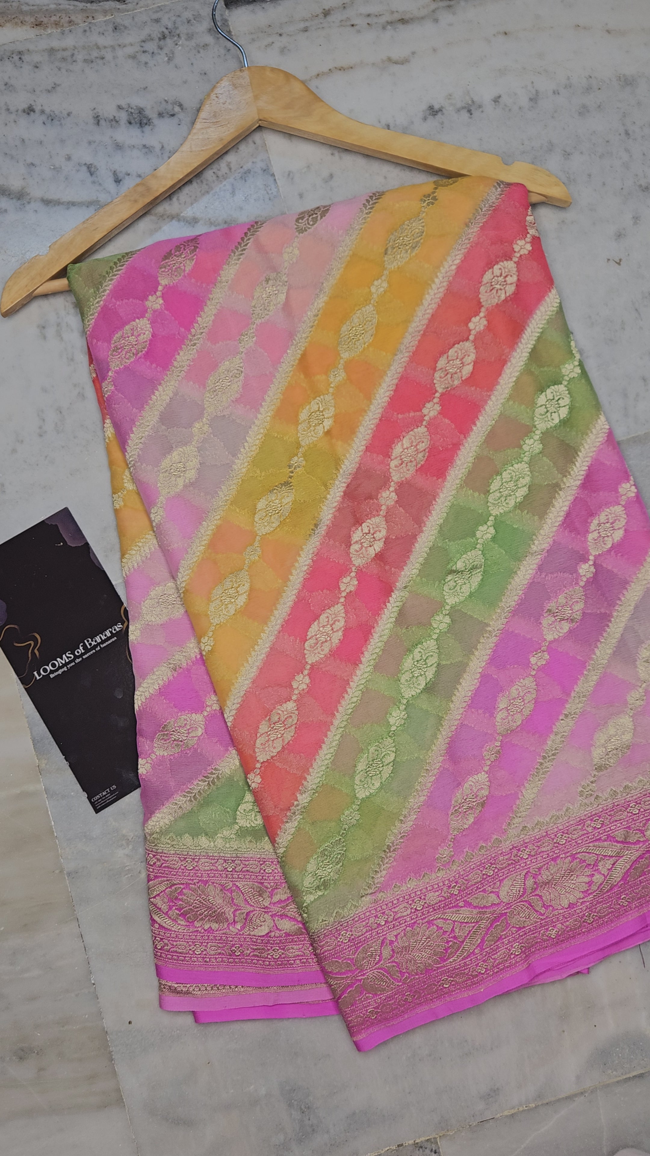 Pure Georgette Lehariya Hand Brush Work Banarasi Saree
