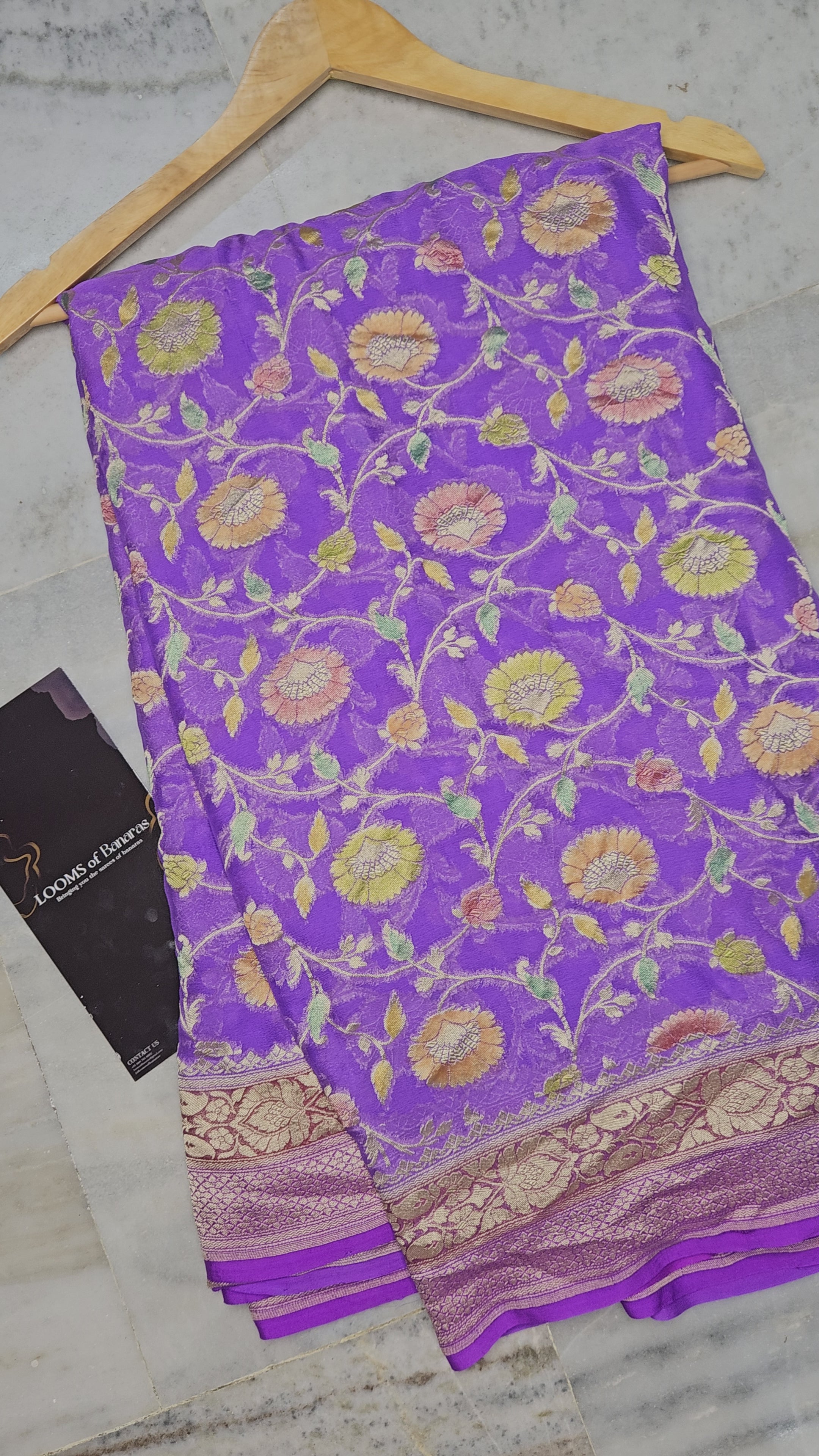 Pure Georgette Meena Hand Brush Work Banarasi Saree in Purple