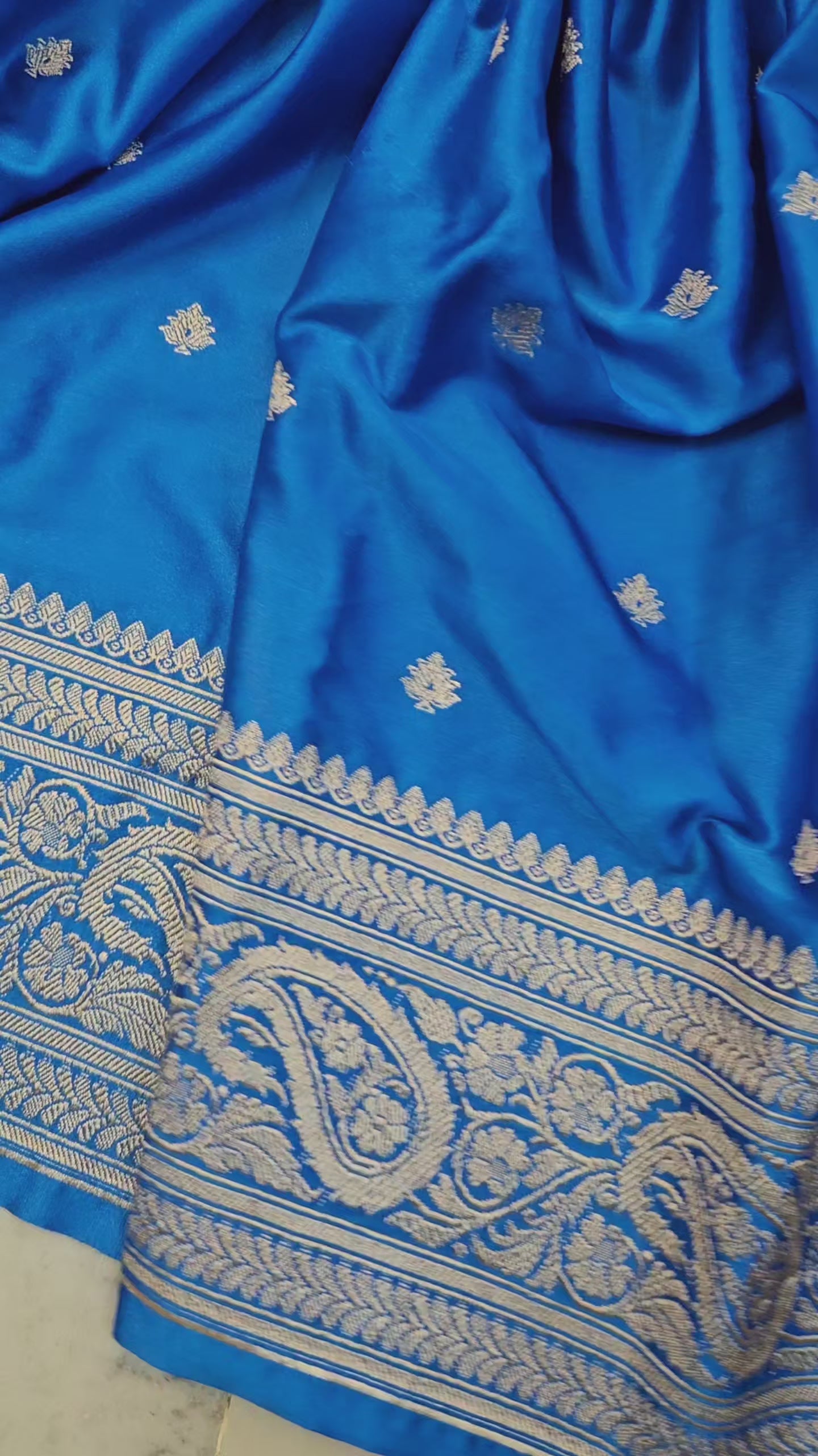 Mashru satin sky blue dot buti banarasi saree