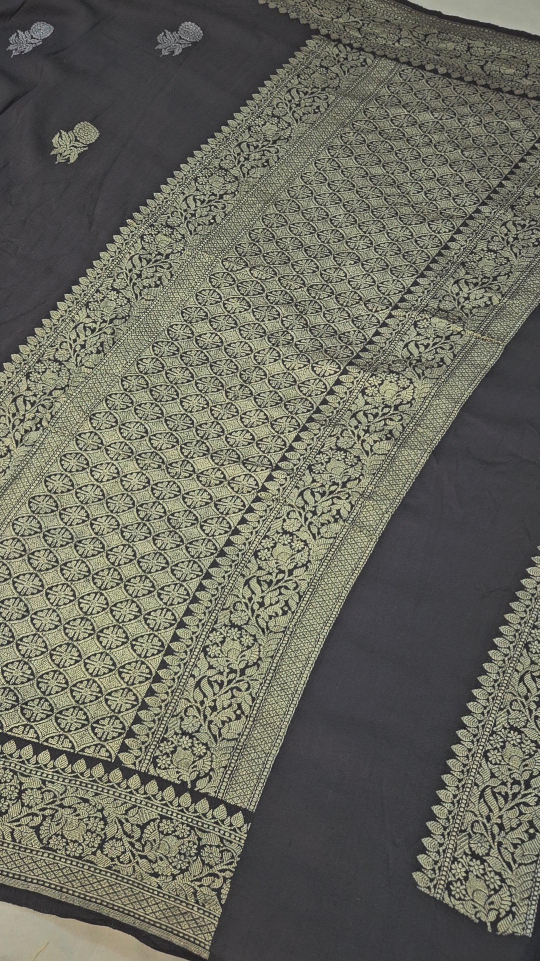 handloom pure moonga silk banarasi saree in Black