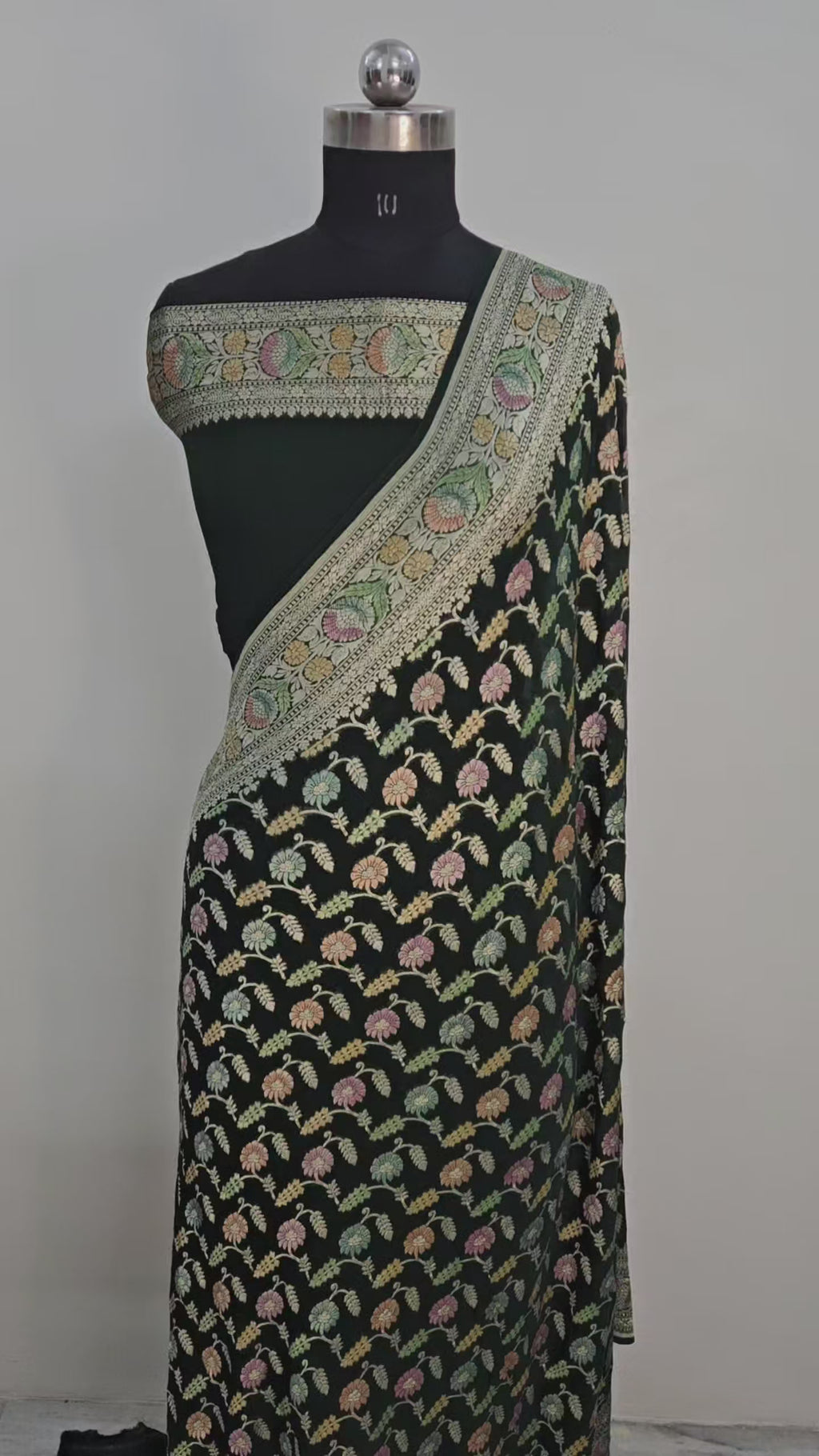 pure georgette silk banarasi handbrush work woven tested zari saree