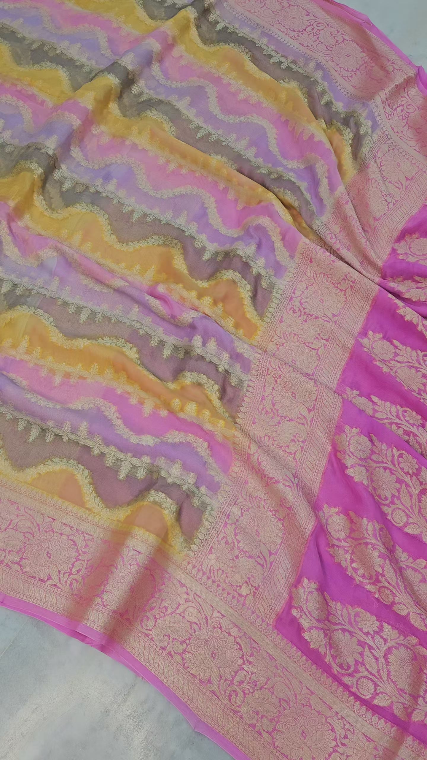 Pure Chiffon Rangkat Handbrush Banarasi Saree
