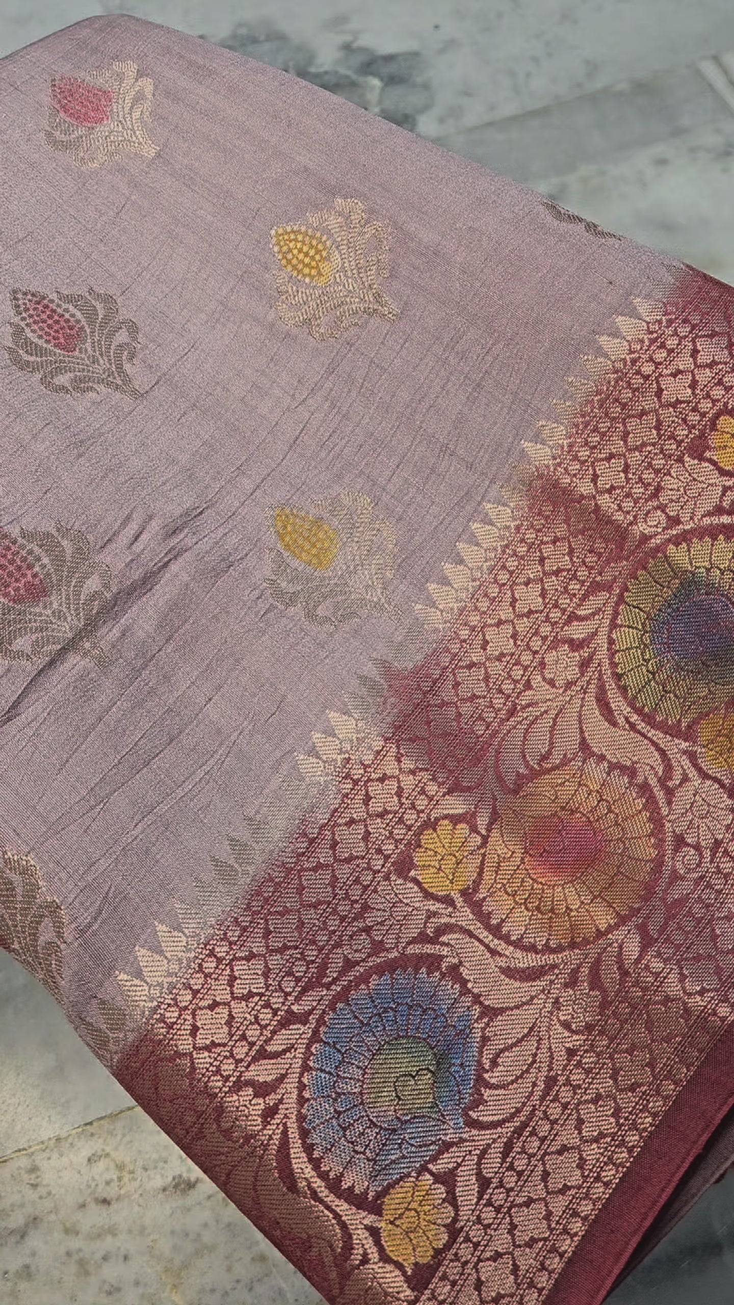 Pure Chiniya Silk Woven Buta Handbrush Banarasi Saree