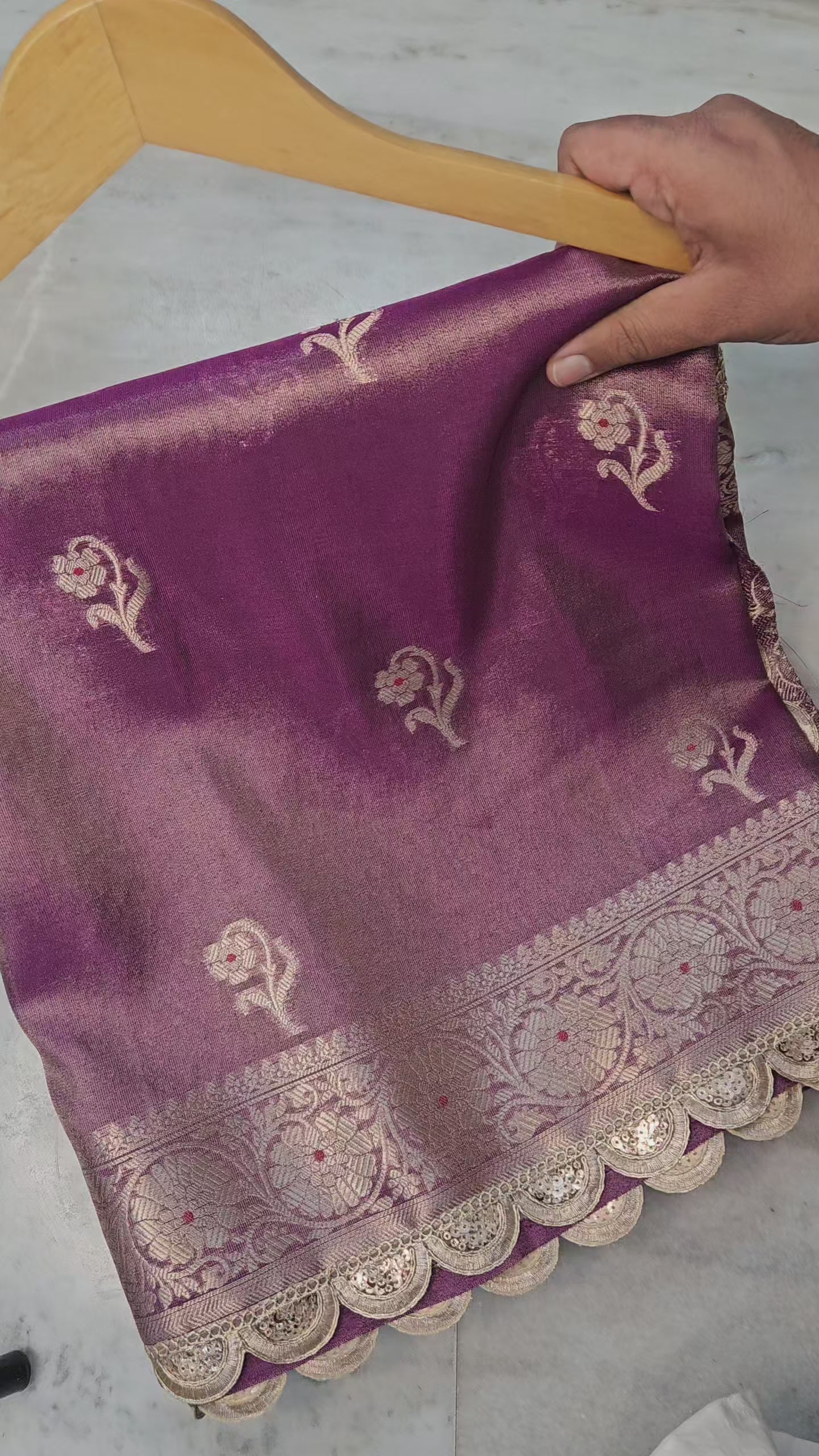 Tissue Banarasi Silky Rajkumari Lace Work Dusty Purple Faux Saree