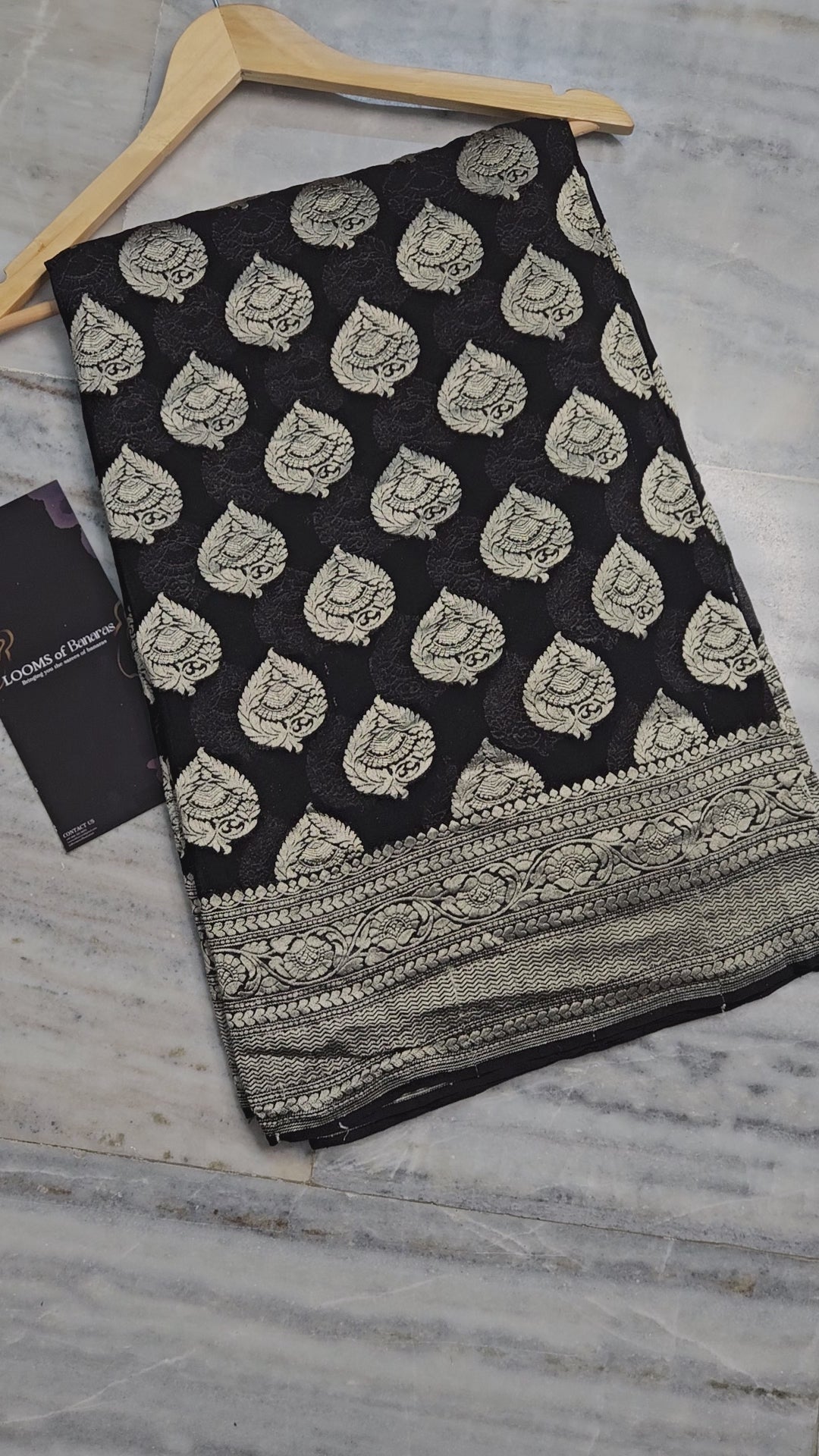 Pure Georgette Banarasi Saree weaving faux buta watergold zari in black