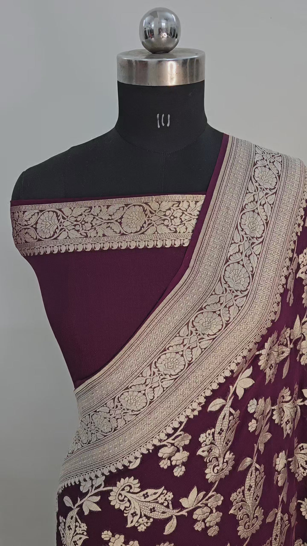 banarasi pure georgette silk woven tested zari saree in Deep maroon