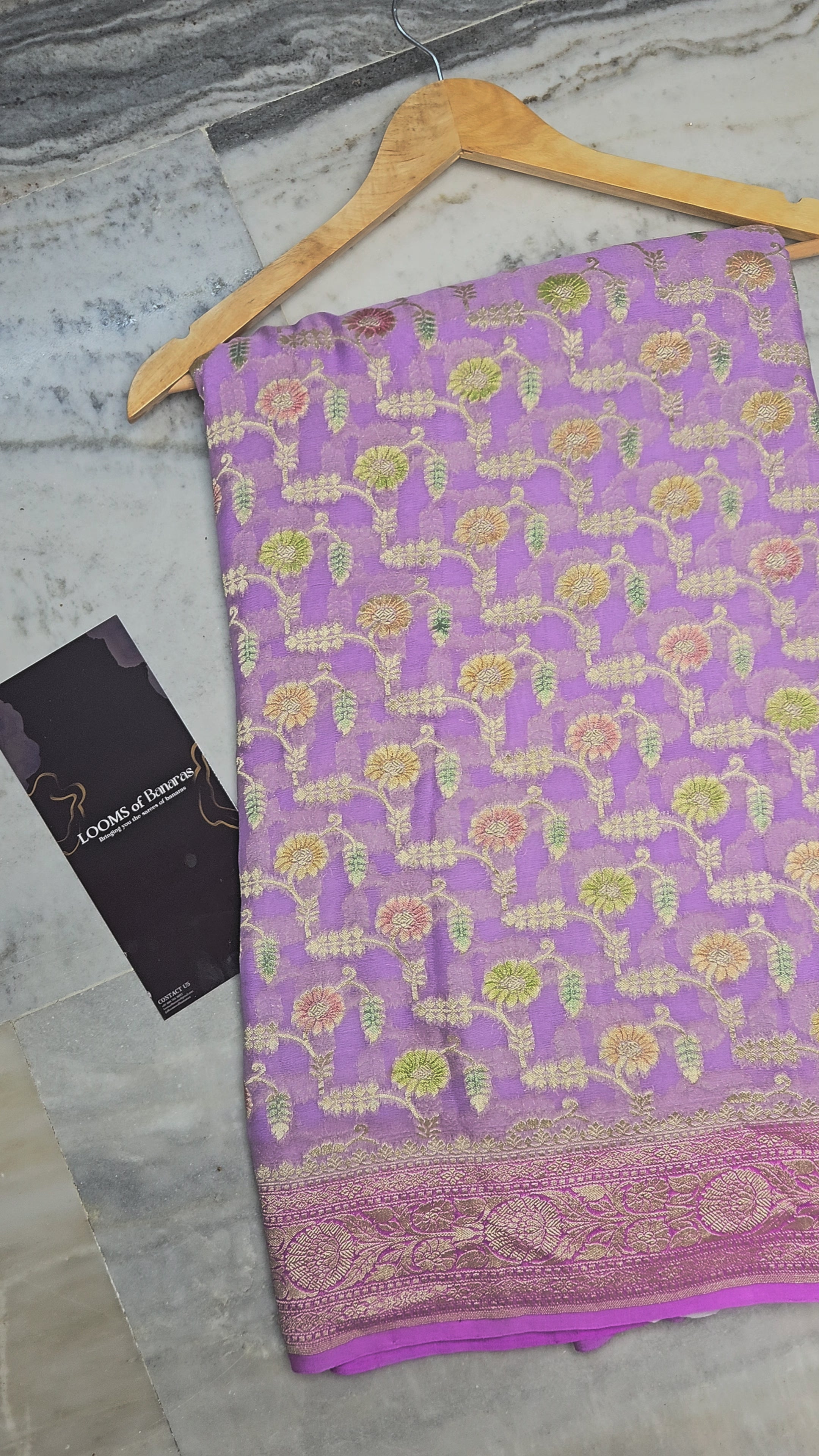 Pure Georgette Meena Hand Brush Work Banarasi Saree in Lavender
