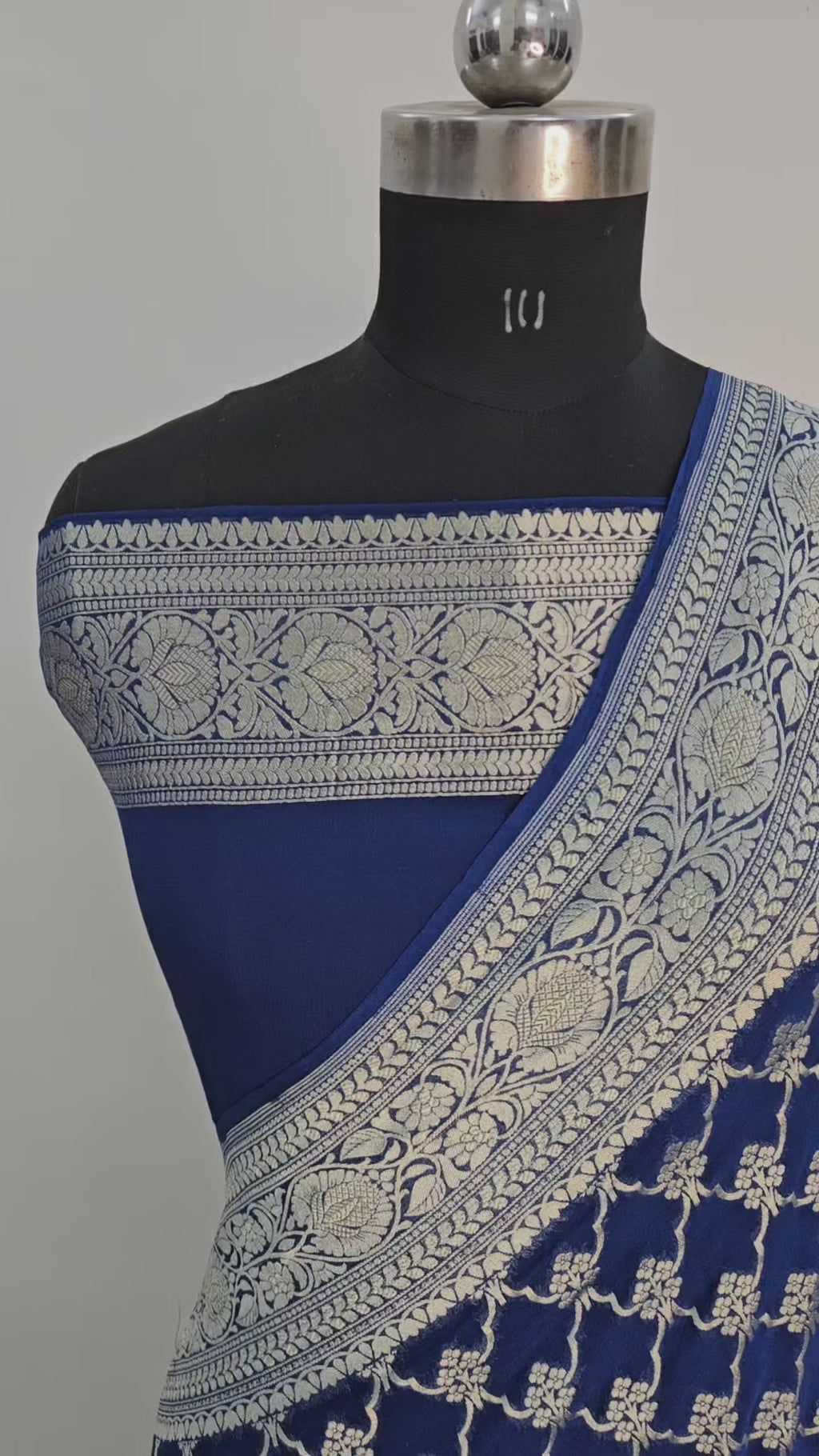 pure georgette silk banarasi woven tested zari saree in Blue