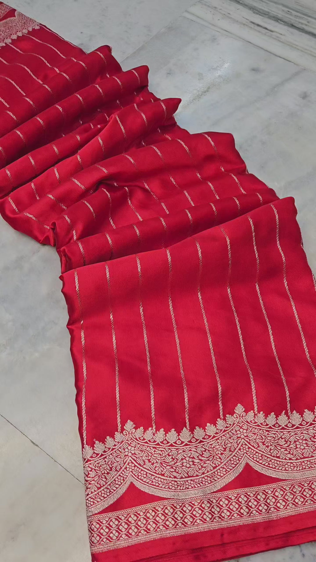 Crimson Red Mashru satin woven banarasi saree