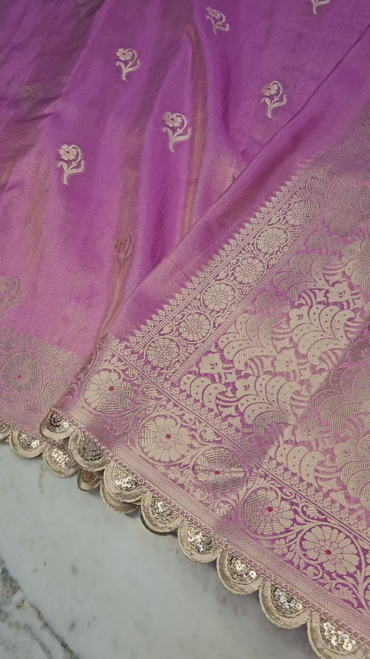 Iconic Pink Riwayat Tissue Banarasi Silky Rajkumari Lace Faux Saree