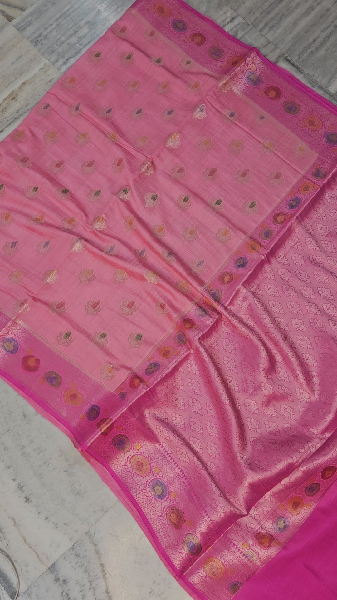 Pure Chiniya Silk Woven Buta Handbrush Banarasi Saree
