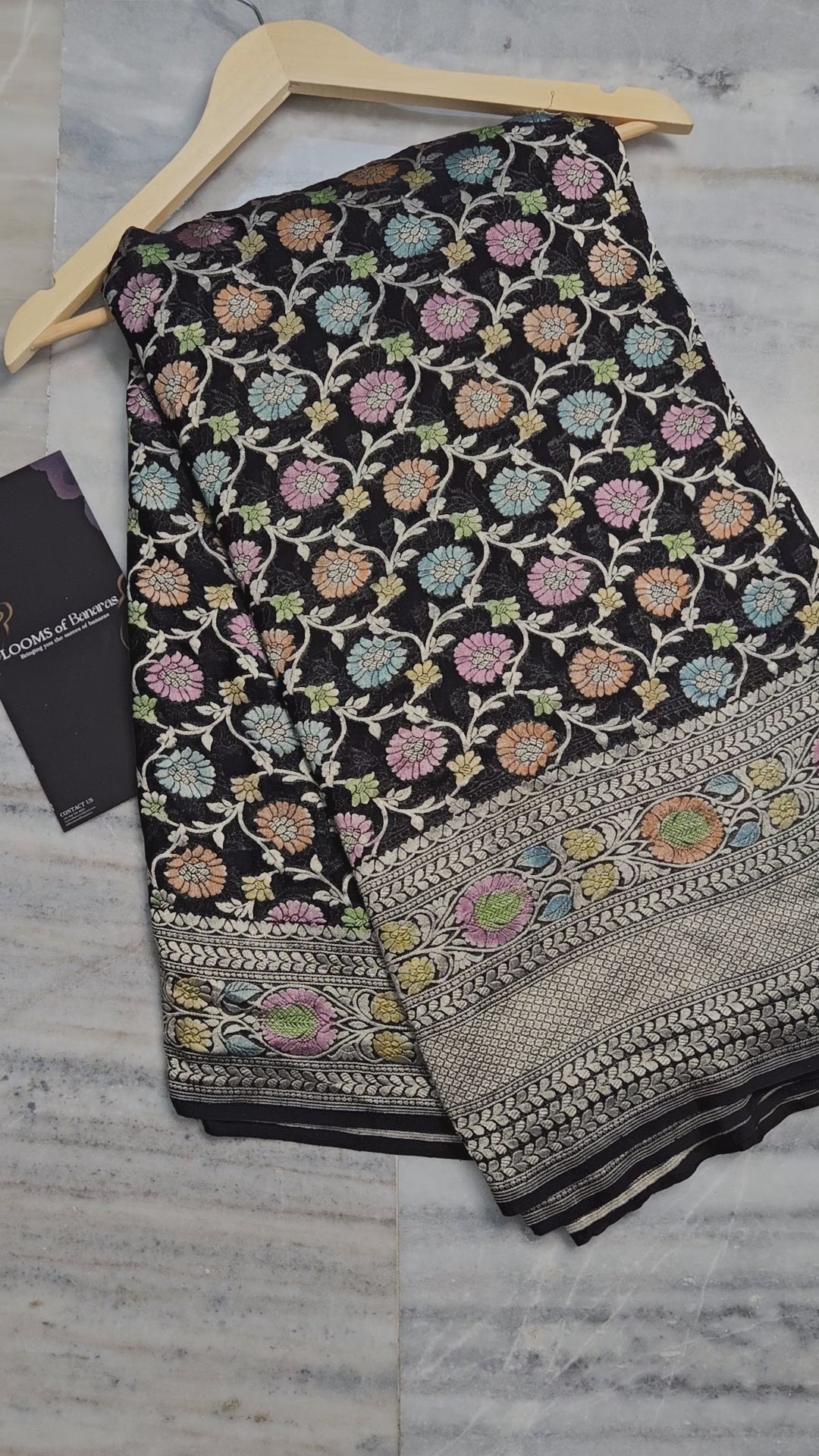 Pure Georgette Meena Hand Brush Work Banarasi Saree in black